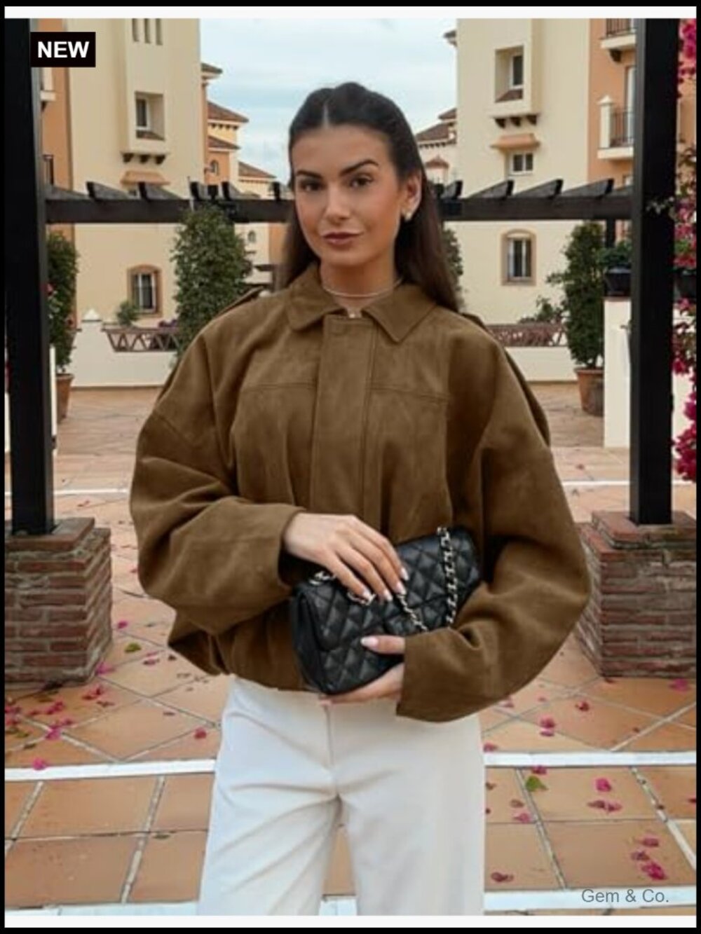 Oversized Faux Suede Bomber Jacket Cropped Zip Up Streetwear - Picture 2 of 7